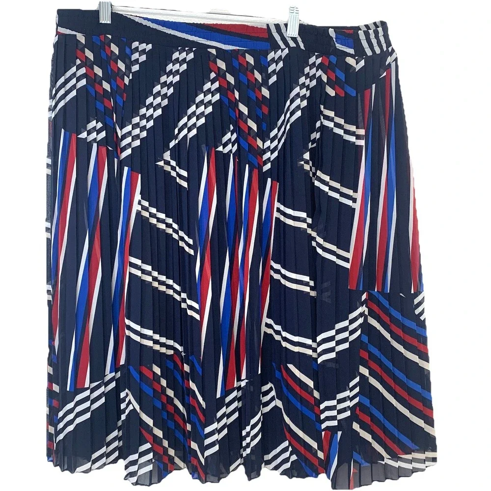 Roz Ali Pleated Midi Skirt Pull On 2X A Line‎ Full Abstract Colorful Business